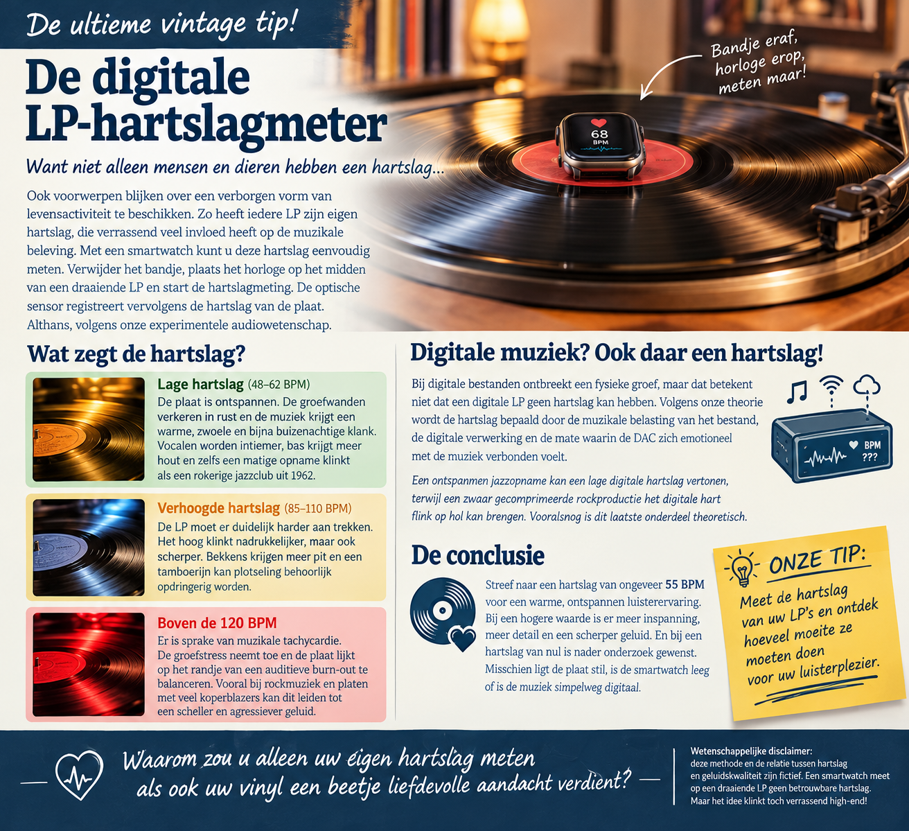 Poster met daarop info over een smart Watch en een draaitafel