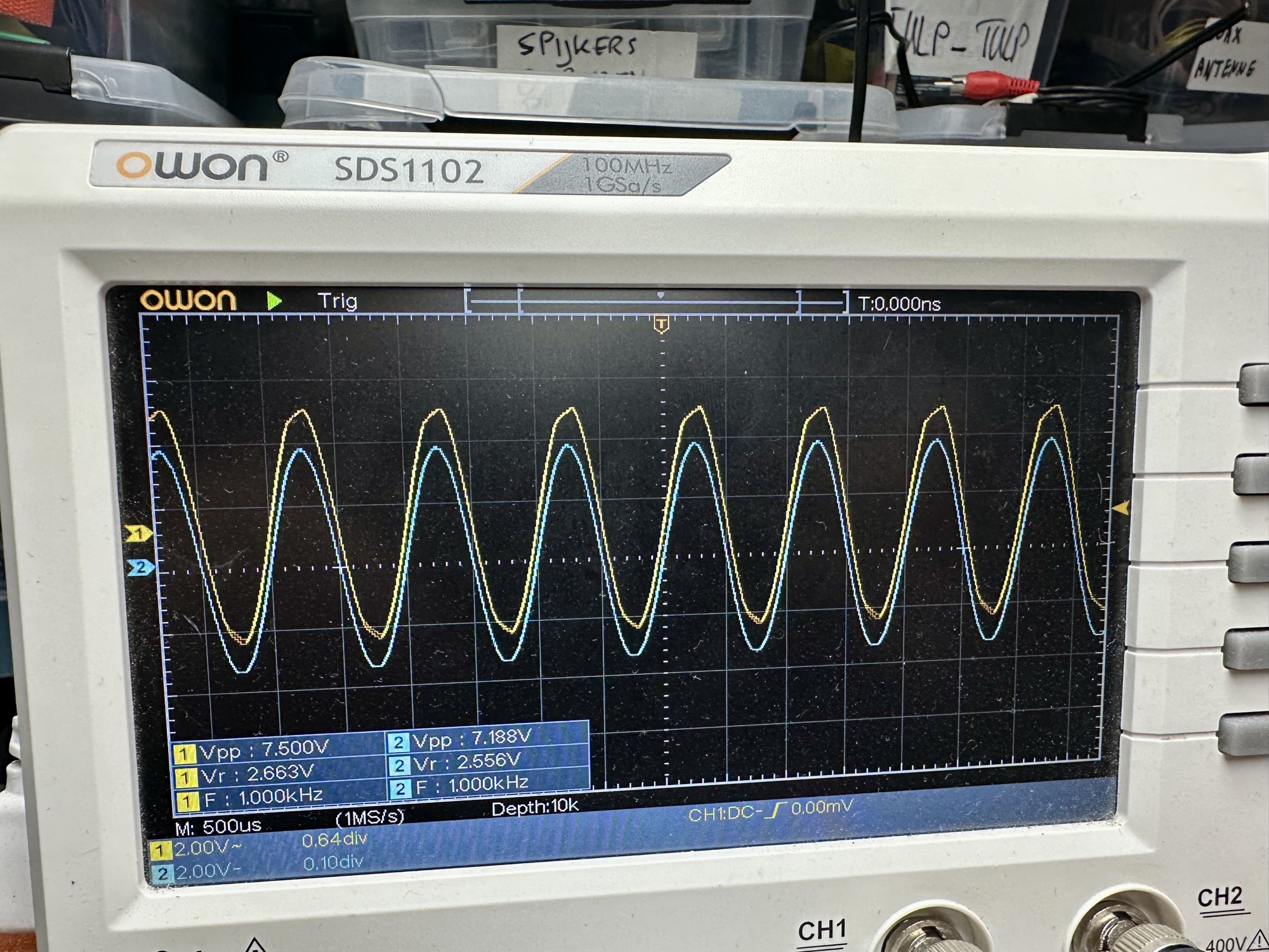 Clippingpunt versterker op oscilloscoop weergegeven