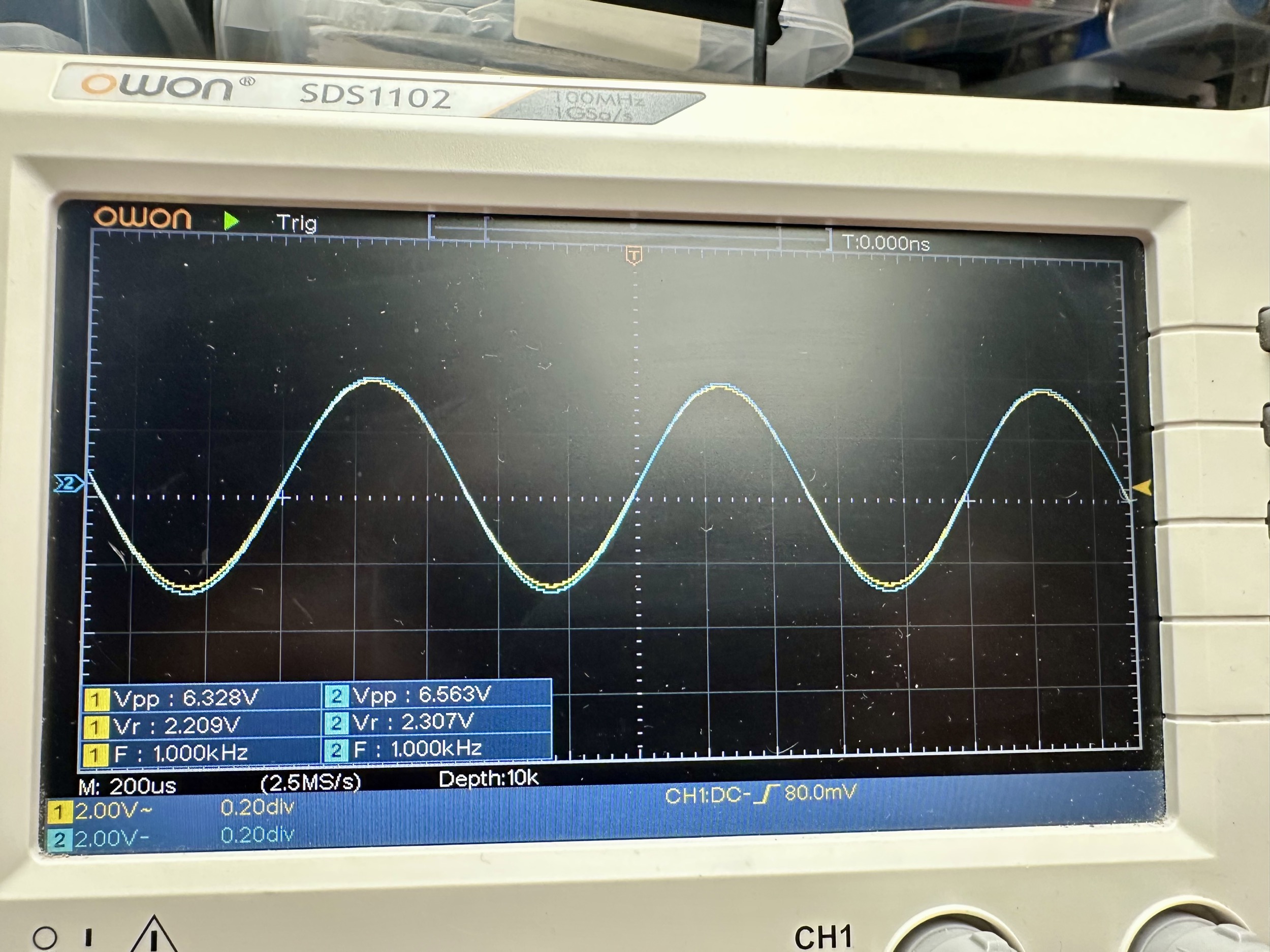 Oscilloscoop toont SA-9500 II versterker op 90% vermogen