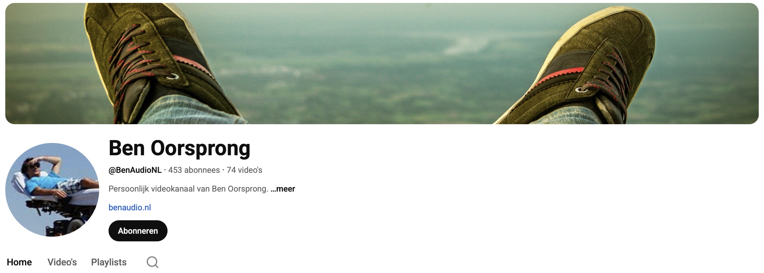 Link naar de YouTube pagina van Ben Oorsprong