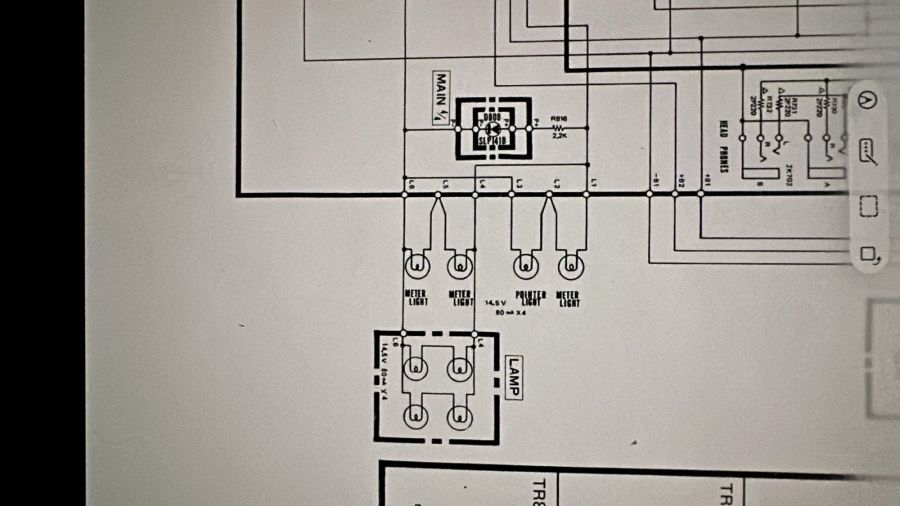 Schema van Yamaha CR-840 met aansluiting van de verlichting