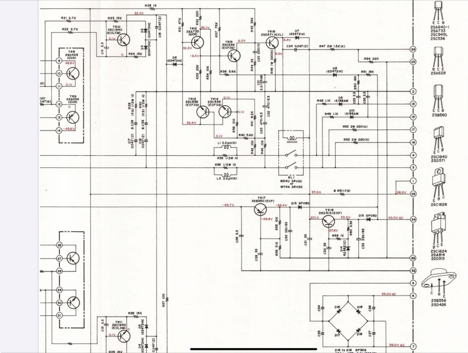 Schema van de Akai AM-2600 met inschakelvertraging