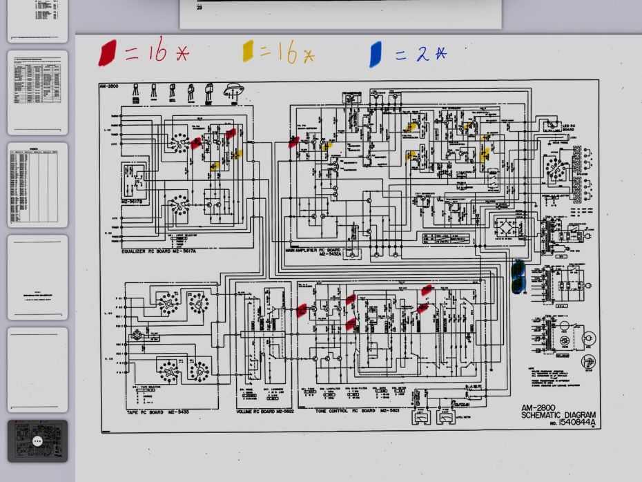 Schema van de Akai AM-2800 met aan te passen condensatoren 