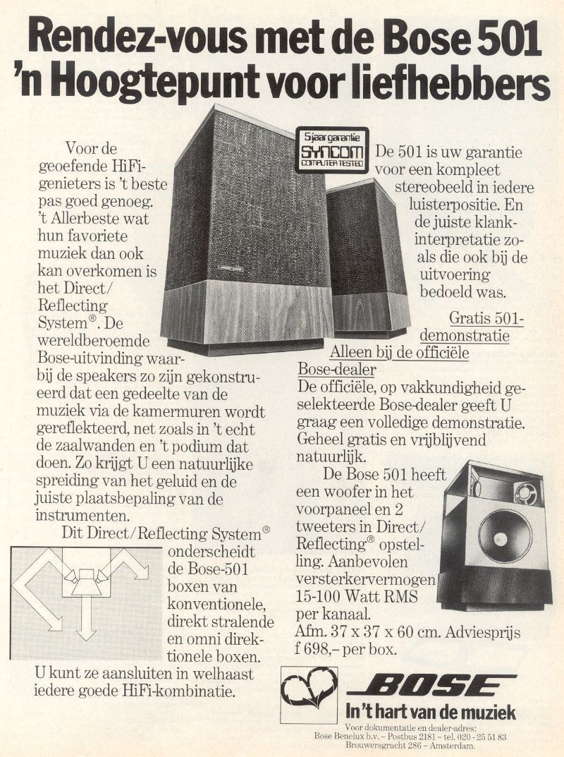 Bose 501 advertentie uit 1977