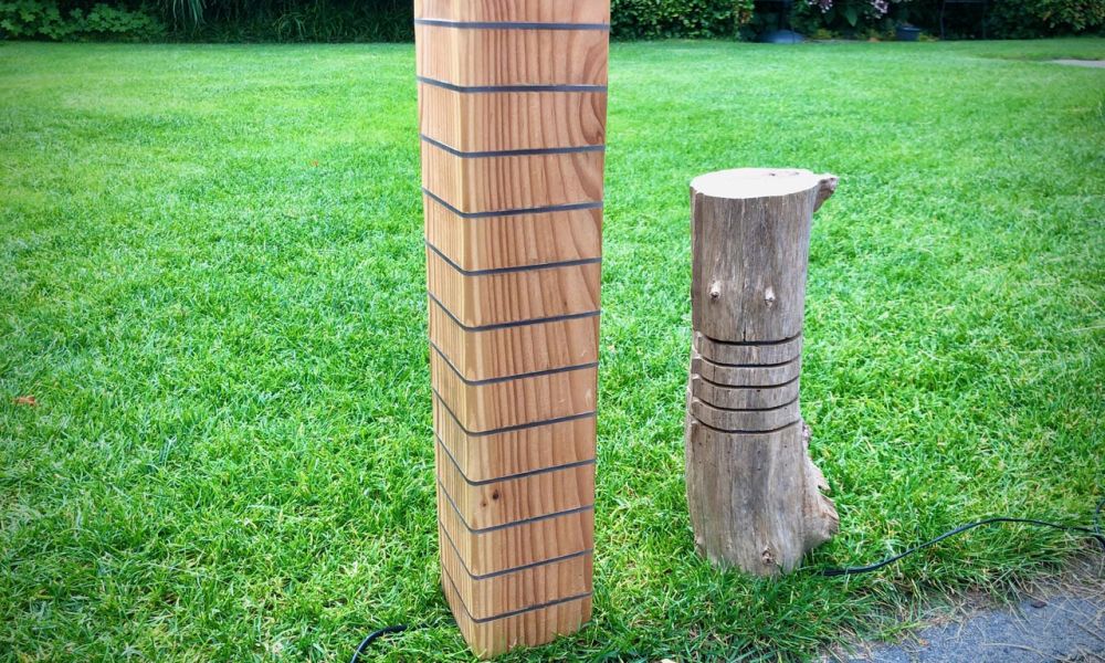LED tuinvrlichting DIY van houten boomtak en/of Douglas 10x10 cm paal